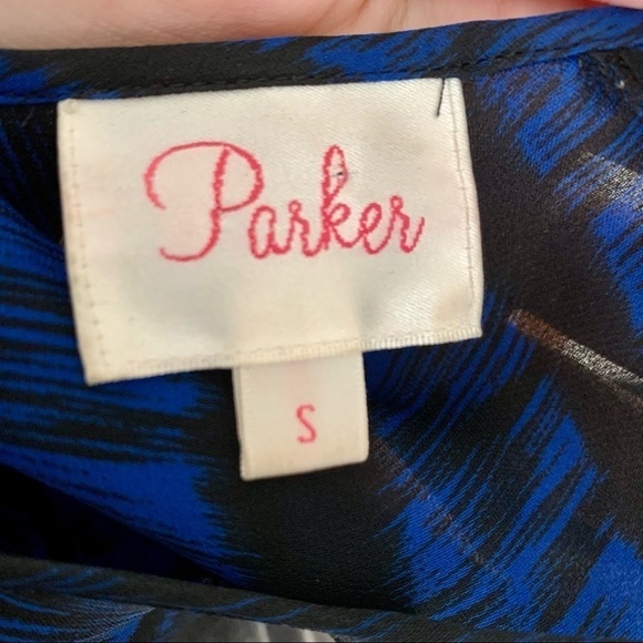 Parker 100% Silk‎ Bell Sleeve Mini Dress in Black & Blue sz S - Picture 6 of 6